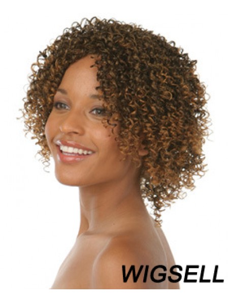 Chin Length Brown Curly Without Bangs Amazing African American Wigs