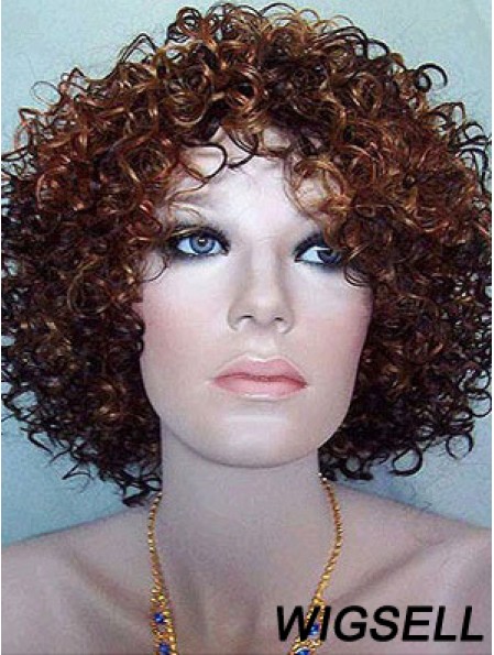 Kinky Layered Chin Length High Quality Auburn Synthetic Wigs