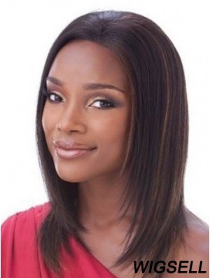 Without Bangs Best Straight Auburn Shoulder Length Human Hair Lace Front Wigs