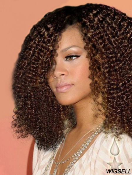 Human Hair Auburn Shoulder Lace Front With Bangs Kinky Curly Wig