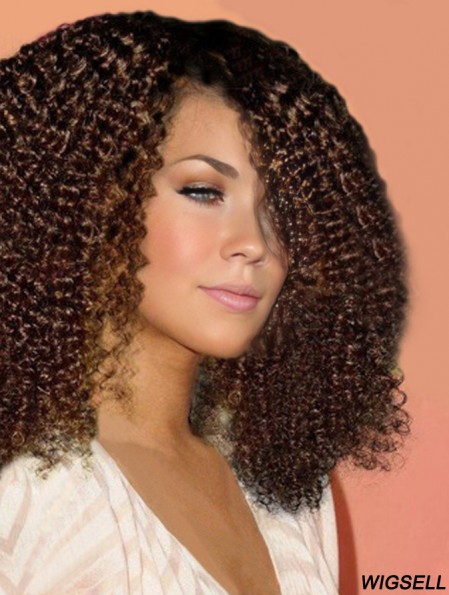 Human Hair Auburn Shoulder Lace Front With Bangs Kinky Curly Wig