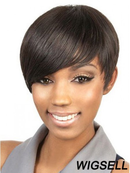 Cropped Brown Straight Boycuts Suitable African American Wigs