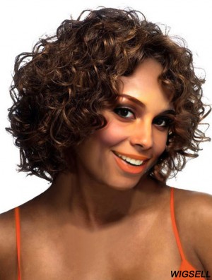 Layered Chin Length Brown Curly Online Petite Wigs