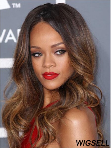 Rihanna Style Wig With Lace Front Long Length Brown Color