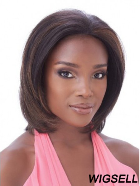 Without Bangs Hairstyles Straight Auburn Chin Length Human Hair Lace Front Wigs