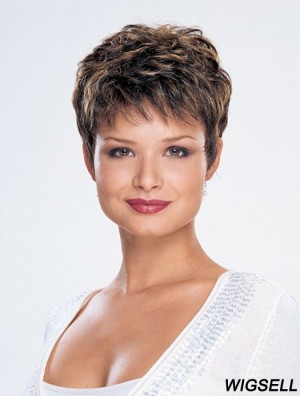 Straight Layered Cropped Modern Brown Synthetic Wigs