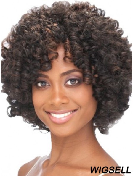 Chin Length Capless Layered Kinky Synthetic Black Woman's Wigs