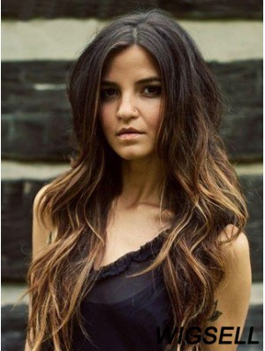 Long Ombre/2 Tone Wavy Without Bangs Fashionable African American Wigs