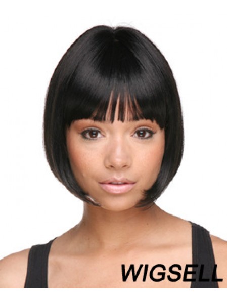 Chin Length Black Straight Bobs Designed African American Wigs