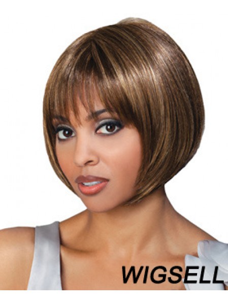 Chin Length Brown Straight Bobs Top African American Wigs