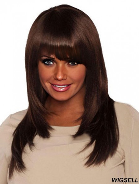 Long Brown Yaki With Bangs Cheap African American Wigs