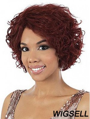Chin Length Red Wavy Without Bangs Stylish African American Wigs