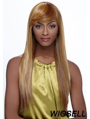 Long Blonde Straight With Bangs Fashionable African American Wigs