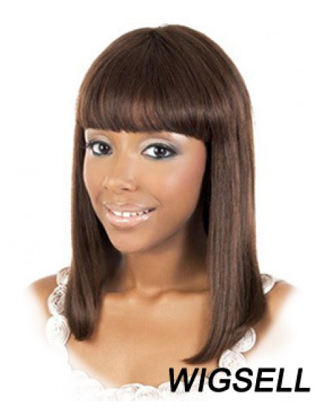 Shoulder Length Brown Straight With Bangs Amazing African American Wigs