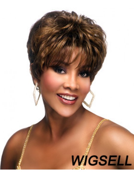 Cropped Brown Wavy Boycuts Convenient African American Wigs