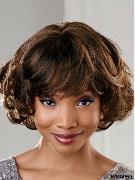 Short Brown Wavy With Bangs Gorgeous African American Wigs