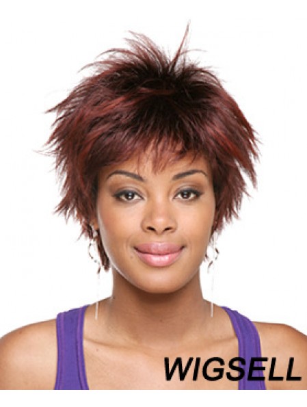 Short Red Straight Layered Sassy African American Wigs