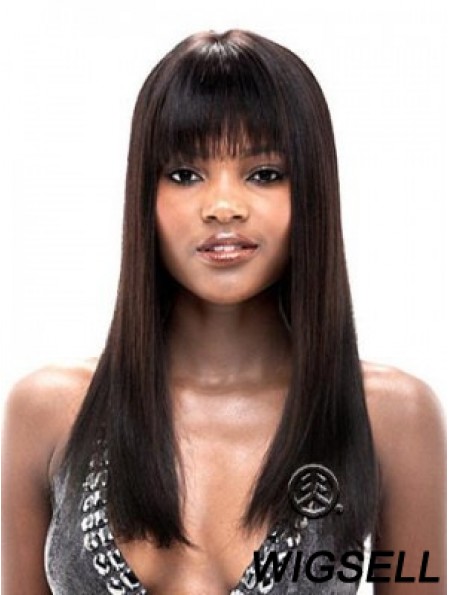 Straight With Bangs Lace Front Hairstyles 20 inch Black Long Wigs