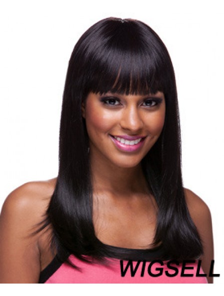 Long Black Yaki With Bangs Sassy African American Wigs