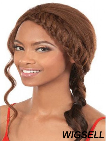 Shoulder Length Brown Wavy Without Bangs Soft African American Wigs