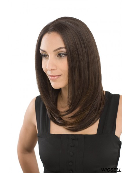 Style Brown Shoulder Length Without Bangs Straight Glueless Lace Front Wigs