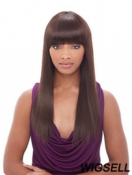 Long Auburn Yaki With Bangs Convenient African American Wigs