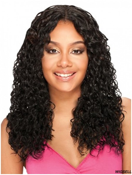 Fashion Remy Human Hair Black Long Kinky U Part Lace Wigs