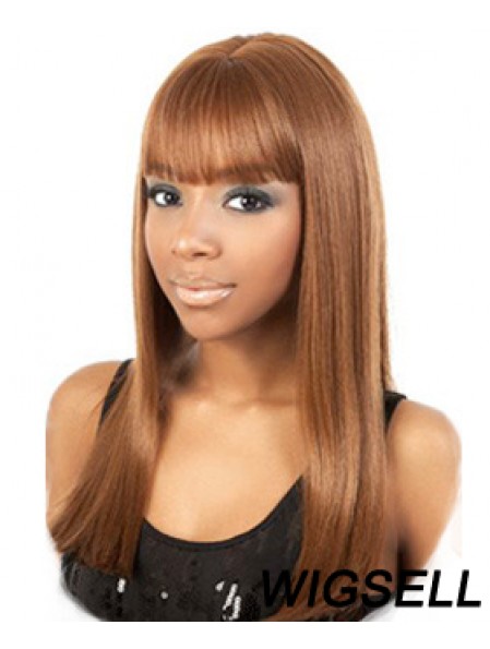 Long Brown Yaki With Bangs Trendy African American Wigs