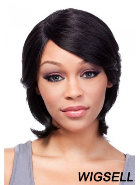 Chin Length Black Straight With Bangs Incredible African American Wigs