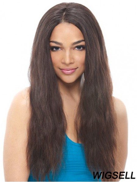 24 inch Black Long Without Bangs Wavy Suitable Lace Wigs