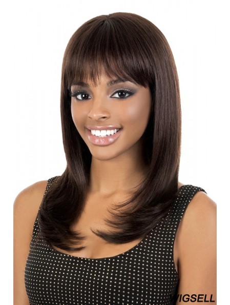 Long Brown Straight With Bangs Flexibility African American Wigs