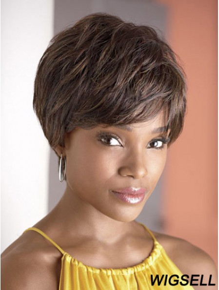 Cropped Brown Wavy Boycuts Fashionable African American Wigs