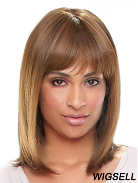 Shoulder Length Auburn Straight With Bangs Designed African American Wigs