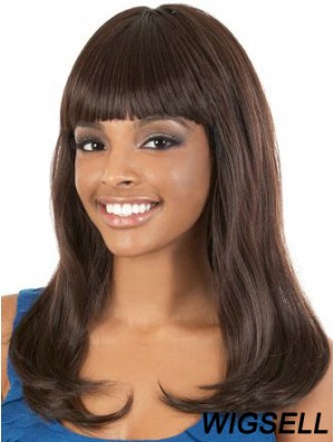 Long Brown Straight With Bangs Gorgeous African American Wigs