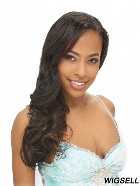 Long Black Wavy Without Bangs Hairstyles African American Wigs