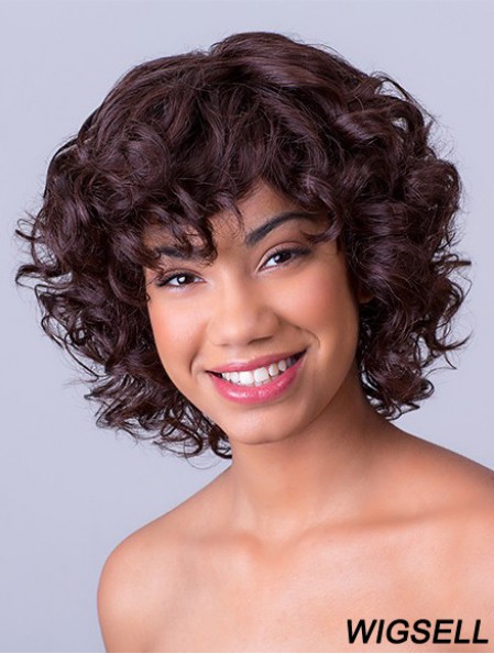 Bobs Chin Length Lace Front Synthetic Brown 11 inch Curly African American Wigs