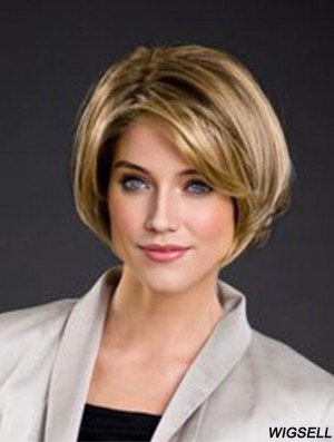 8 inch Straight Blonde Synthetic Chin Length 100% Hand-tied Bob Wigs