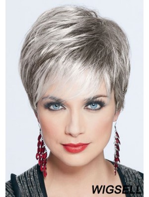 Short Wig For Women Synthetic Grey Wig Cropped Style With Monofilament