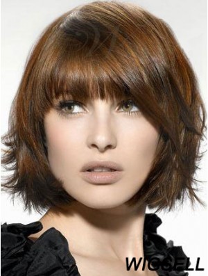 Brown Bob Wig With Bangs Natural Chin Length Synthetic Wig UK