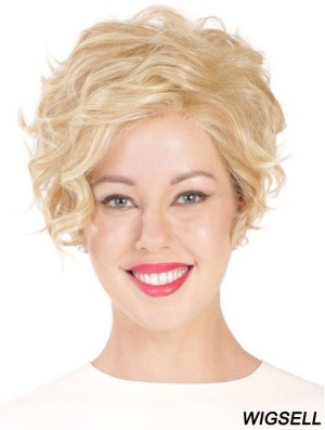 Blonde Cropped Wig Short Curly Monofilament Wig UK
