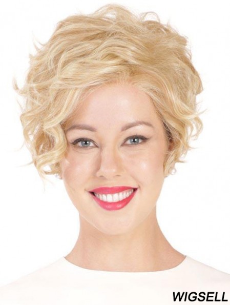 Blonde Cropped Wig Short Curly Monofilament Wig UK