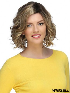 Blonde Stylish Curly Chin Length Synthetic Bob Wigs