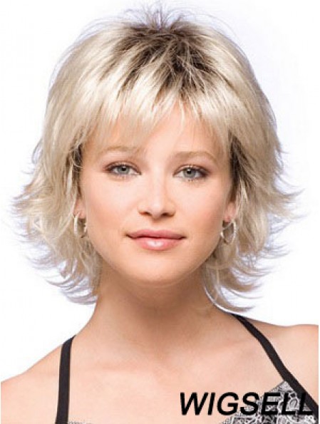 Blonde Wig Chin Length Wig With Bangs Cheap Flipped Synthetic Wig UK