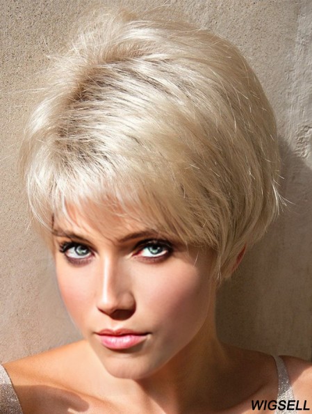 Layered Platinum Blonde Straight 4 inch Short Synthetic Wigs