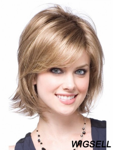 Synthetic With Capless Chin Length Blonde Color Layered Cut