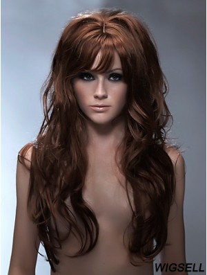 Long Synthetic Hair With Bangs Capless Wavy Style Auburb Color