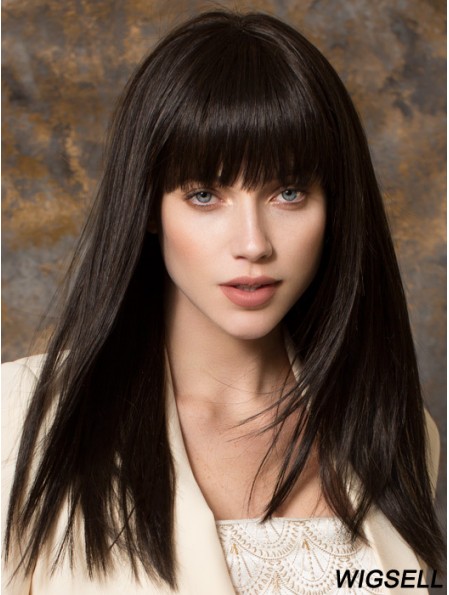 Best Synthetic Wigs With Bangs Monofilament Straight Style Black Color