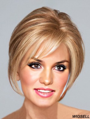 Blonde Chin Length Straight With Bangs 10 inch Perfect Medium Wigs