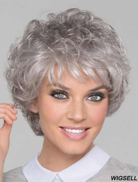 8 inch Short Top Lace Front Curly Grey Wigs