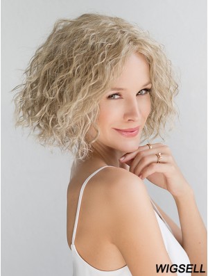 Blonde Chin Length Curly Without Bangs 10 inch Fashionable Medium Wigs